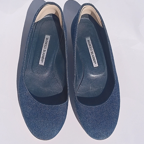 Manolo Blahnik TERE Jeans Denim Round Toe Ballet Flats Size 7 - Picture 10 of 10